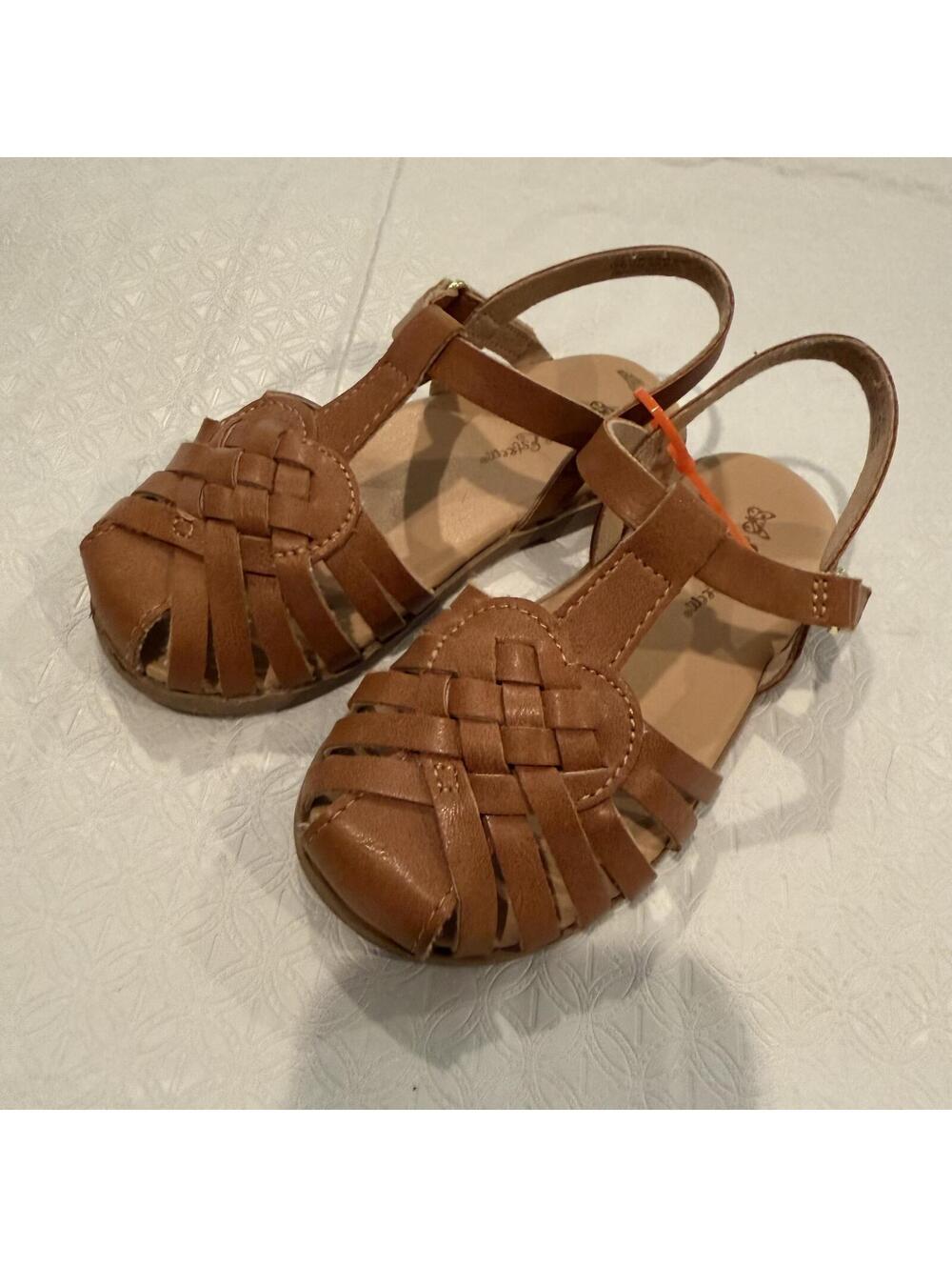 Girls Brown Woven Leather Sandals